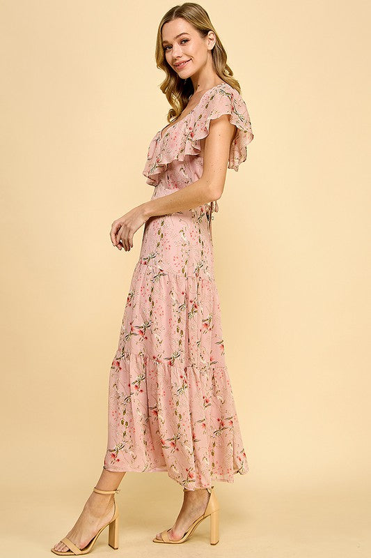 Pink Floral Tiered Dress