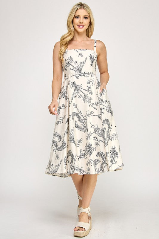 botanical midi dress BOTANICAL PRINT MIDI DRESS L