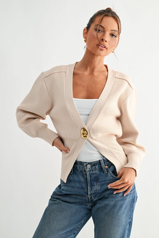 SCULTURAL BUTTON CARDIGAN SWEATER