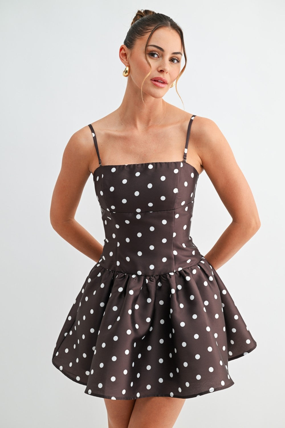 SATIN POLKA DOT FIT AND FLARE DRESS M