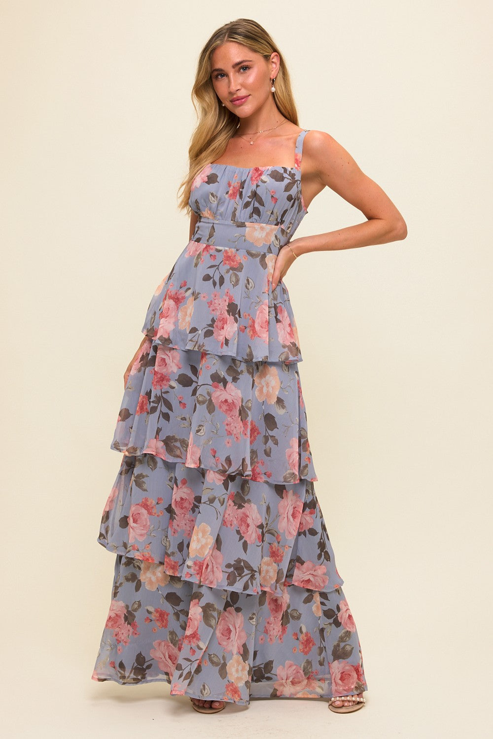FLORAL RUFFLE TIERED MAXI DRESS – Janelle James Boutique