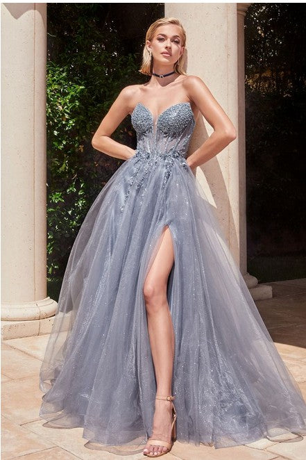 STRAPLESS LAYERED TULLE BALL GOWN