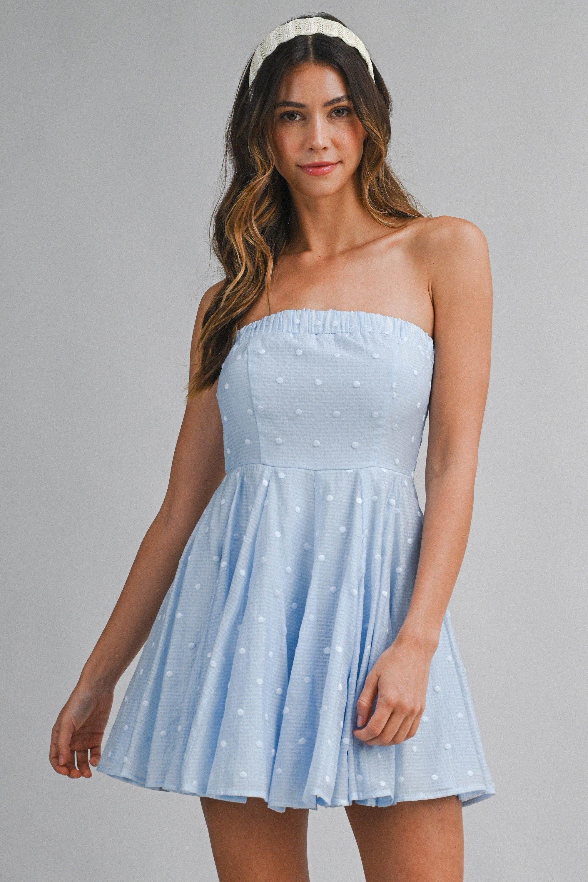 STRAPLESS FIT AND FLARE DRESS L