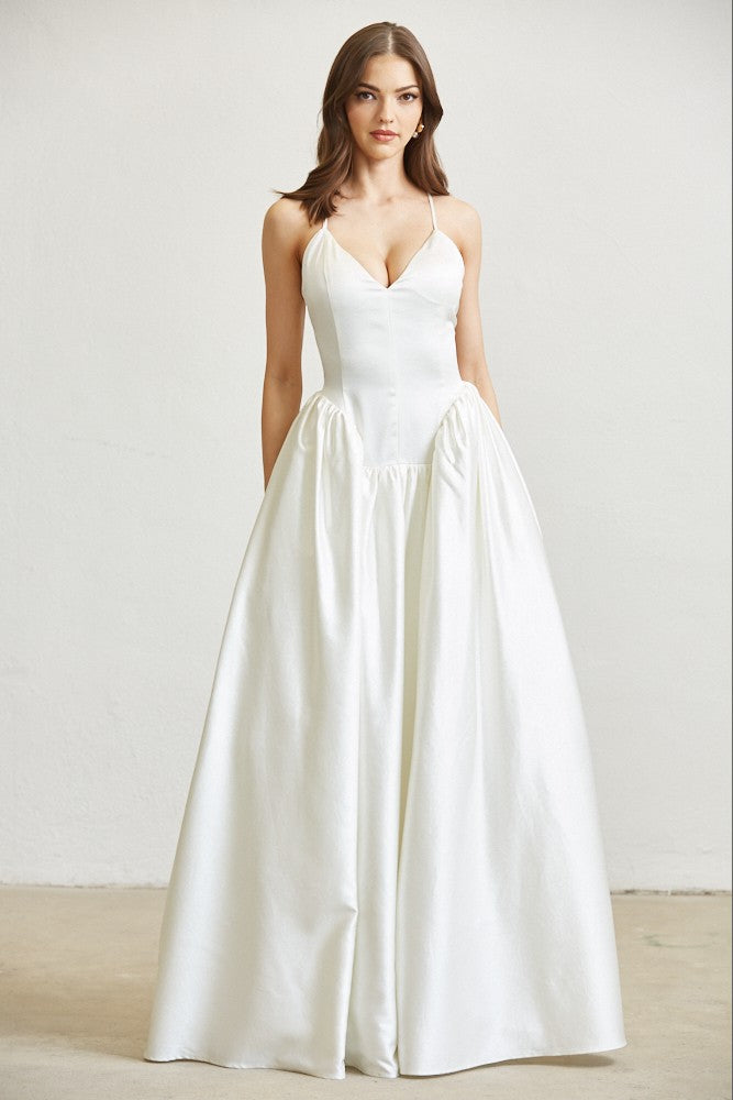 textured satin wedding dress Princess Ballgown with Shimmering Pearl Beads