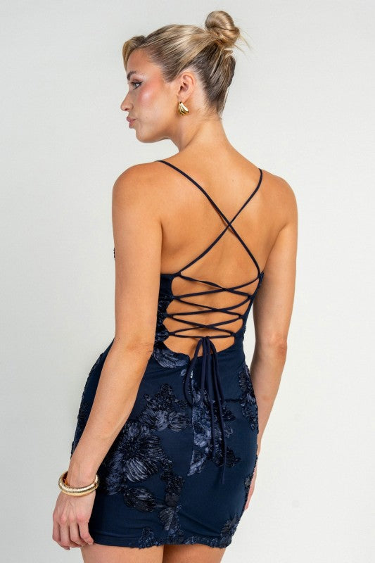 3D FLORAL SEQUIN BODYCON DRESS