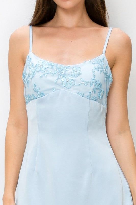 SATIN EMBROIDERY MINI DRESS
