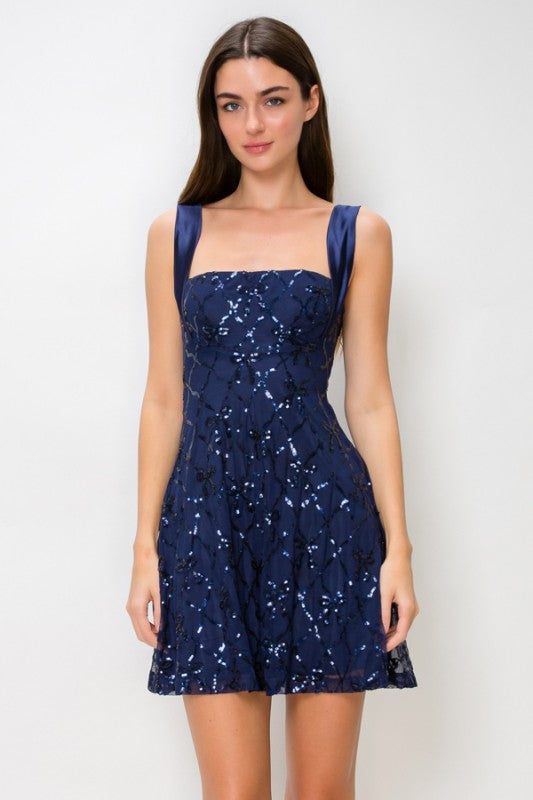 BOW TIE OPEN BACK SEQUIN DRESS