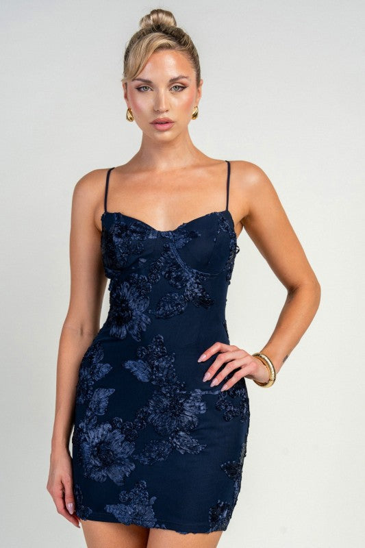 3D FLORAL SEQUIN BODYCON DRESS