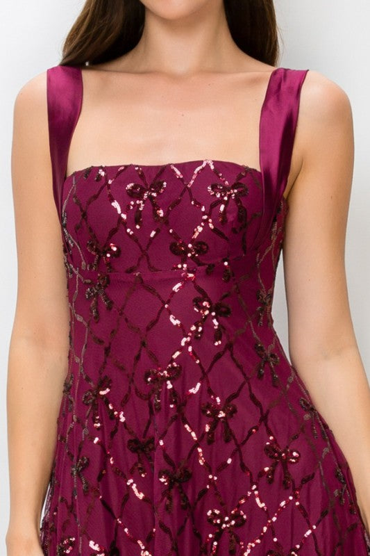 BOW TIE OPEN BACK SEQUIN DRESS