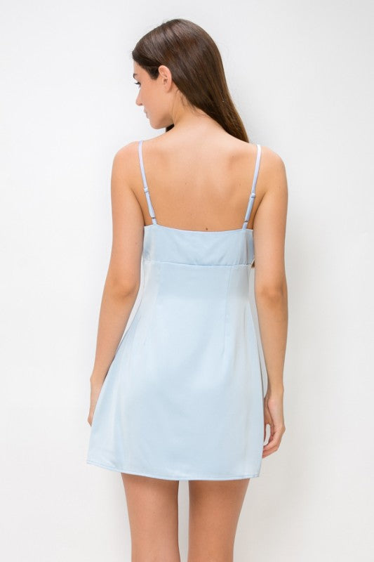 SATIN EMBROIDERY MINI DRESS