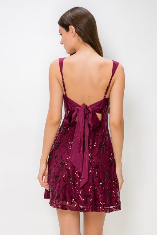 BOW TIE OPEN BACK SEQUIN DRESS