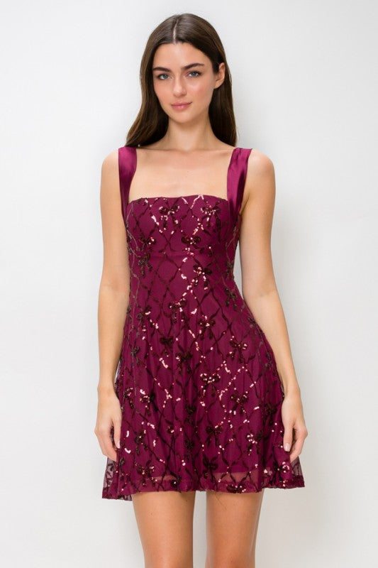 BOW TIE OPEN BACK SEQUIN DRESS
