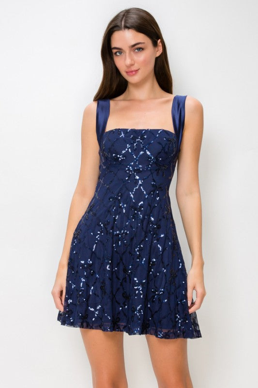 BOW TIE OPEN BACK SEQUIN DRESS