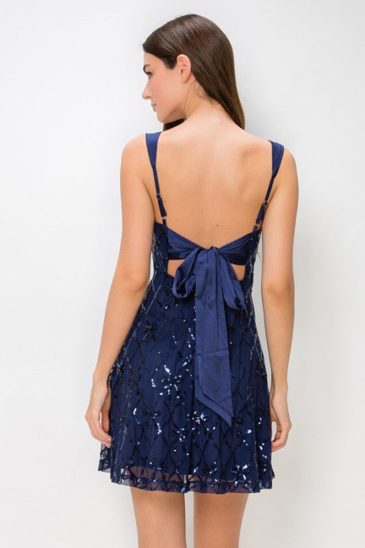 BOW TIE OPEN BACK SEQUIN DRESS