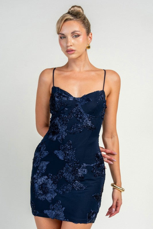 3D FLORAL SEQUIN BODYCON DRESS