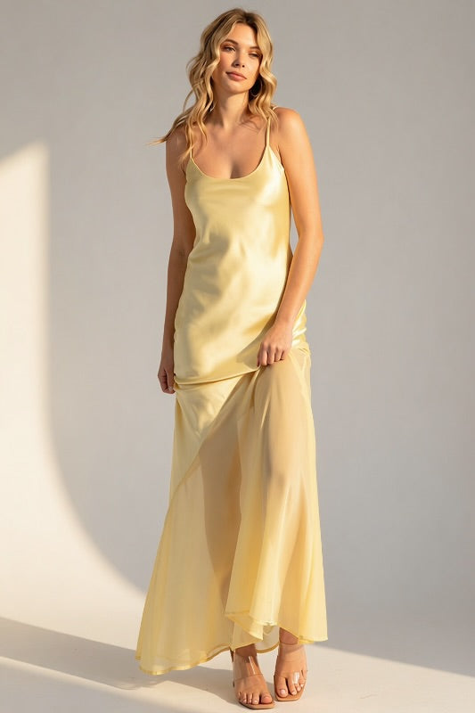 SATIN SHEER MAXI STATEMENT DRESS M