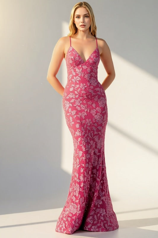 SEQUIN FLORAL EMBELLISH MERMAID GOWN