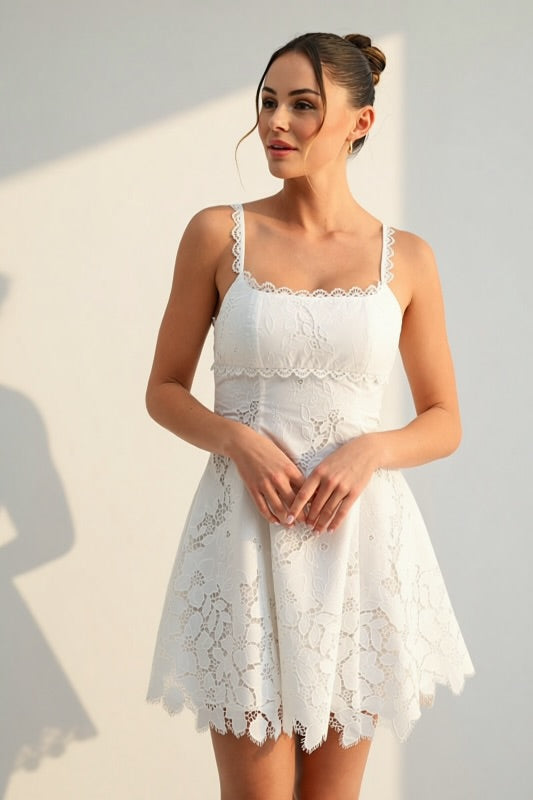 LACE OPEN BACK FIT AND GLARE DRESS
