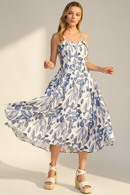 HALTER FLORAL MIDI DRESS