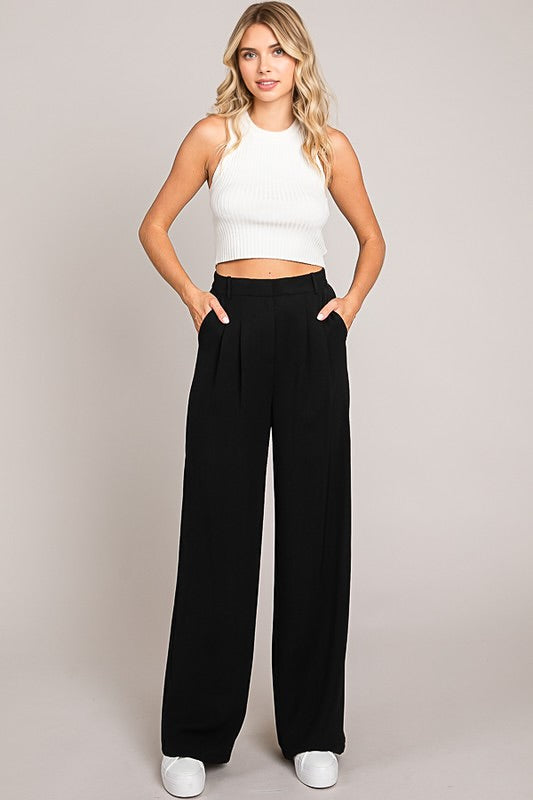 Twill Darted Wide Leg Trousers