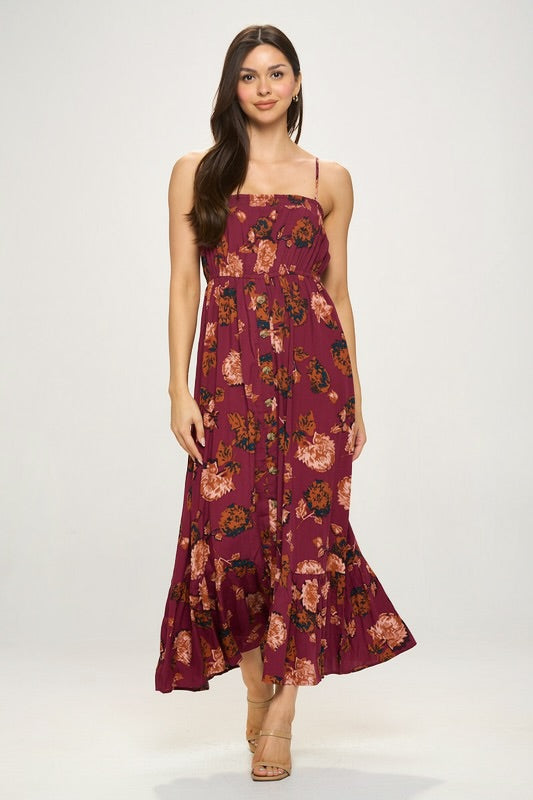 BOLD FLORAL BUTTON DOWN MIDI DRESS