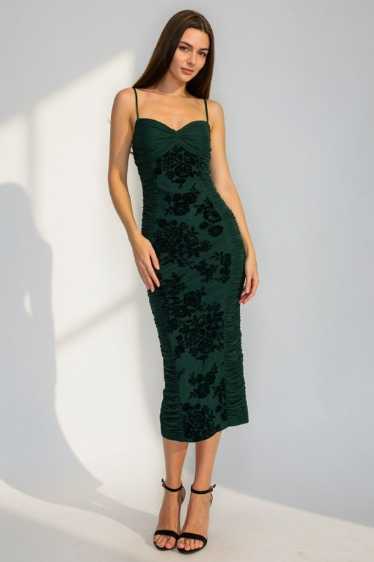 LACE FLORAL BODYCON MIDI DRESS