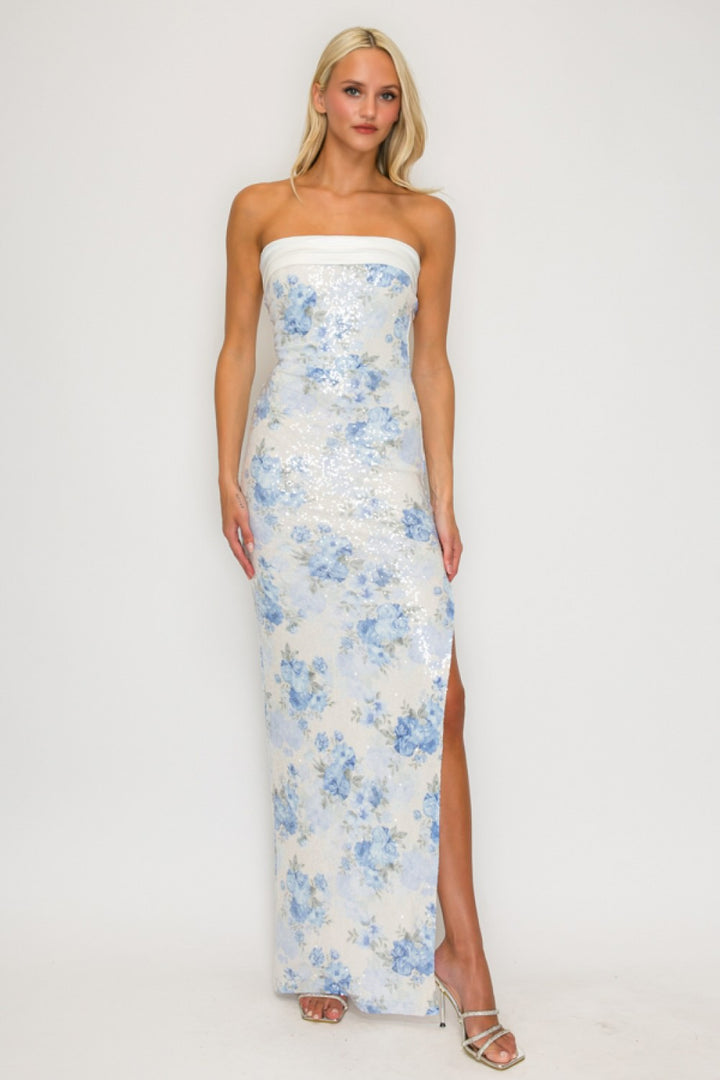 FLORAL STRAPLESS MAXI DRESS