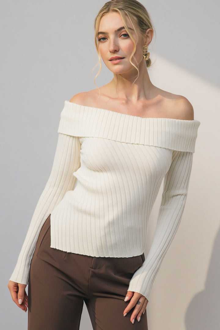 RIBBED OFF SHOULDER SWEATER