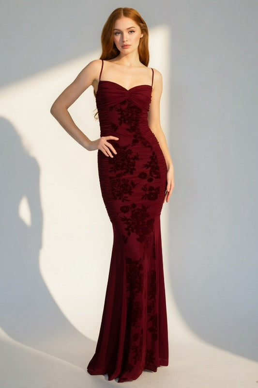 VELOUR FLORAL MAXI DRESS