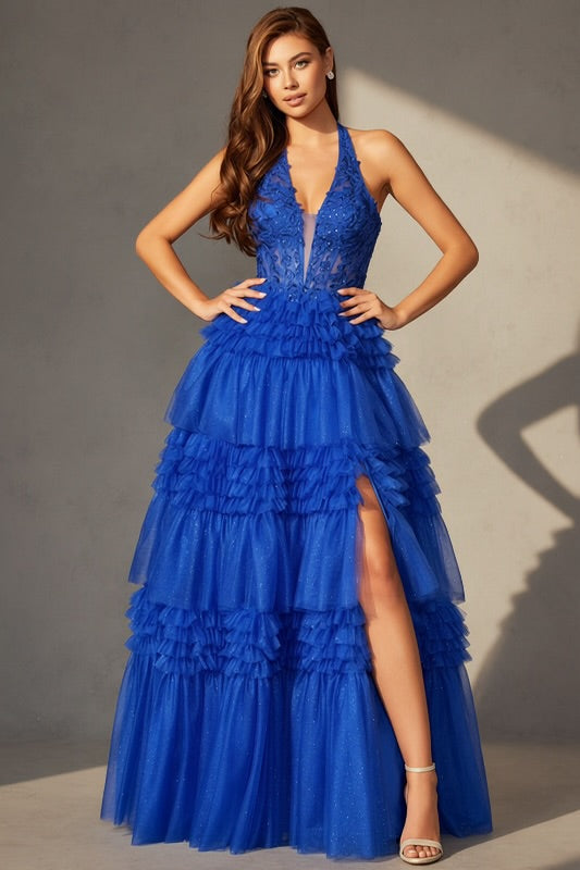 EMBELLISHED TULLE TIERED GOWN