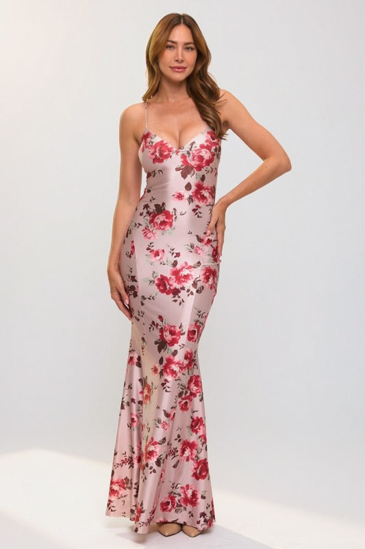 STATEMENT FLORAL BODYCON MAXI DRESS