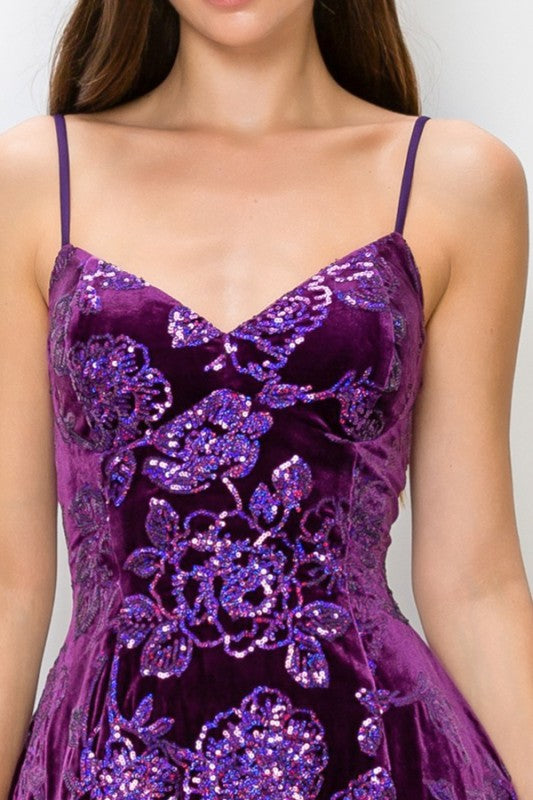 PURPLE SEQUIN FIT AND FLARE DRESS