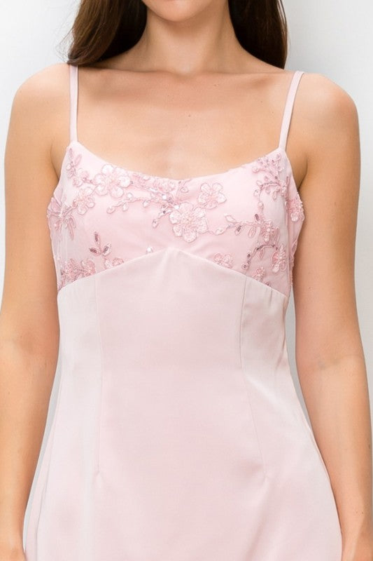 SATIN EMBROIDERY MINI DRESS
