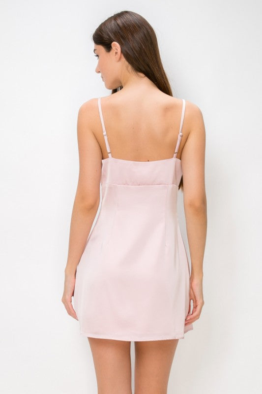 SATIN EMBROIDERY MINI DRESS