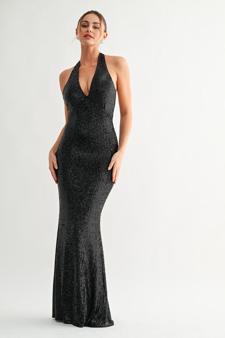 ALLURE SEQUIN BODYCON MAXI DRESS