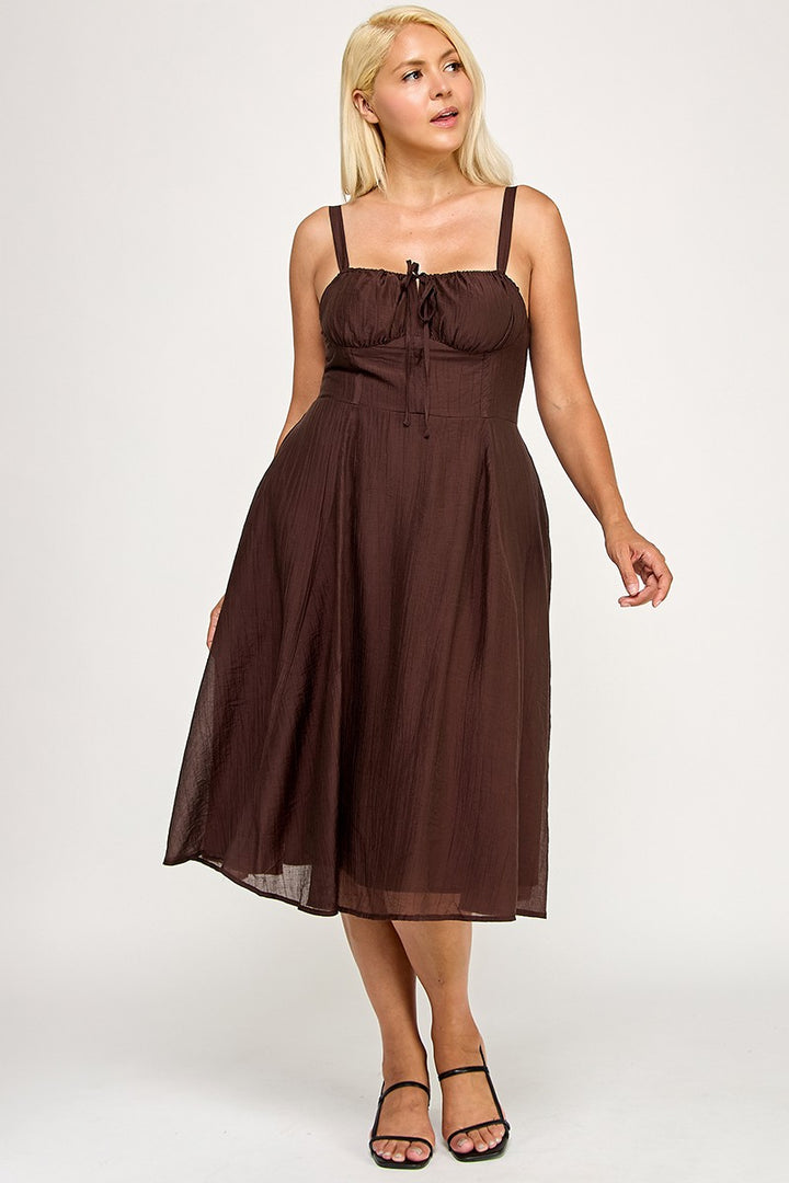BROWN CORSET TIE MIDI DRESS X3