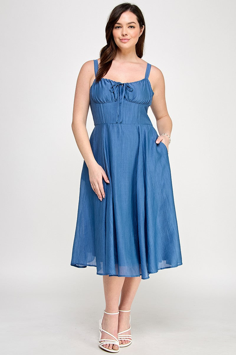 BLUE CORSET TIE MIDI DRESS X2