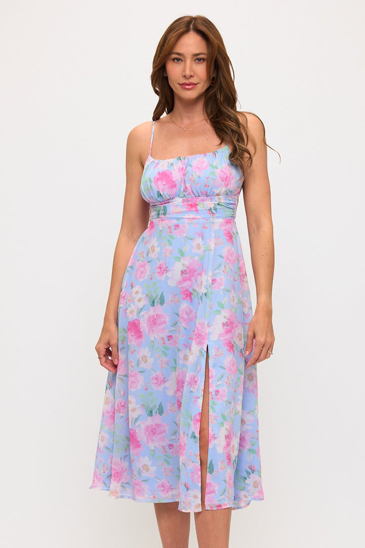 FLORAL TIE BACK MIDI DRESS
