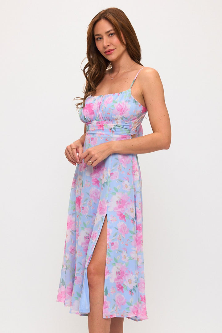 FLORAL TIE BACK MIDI DRESS