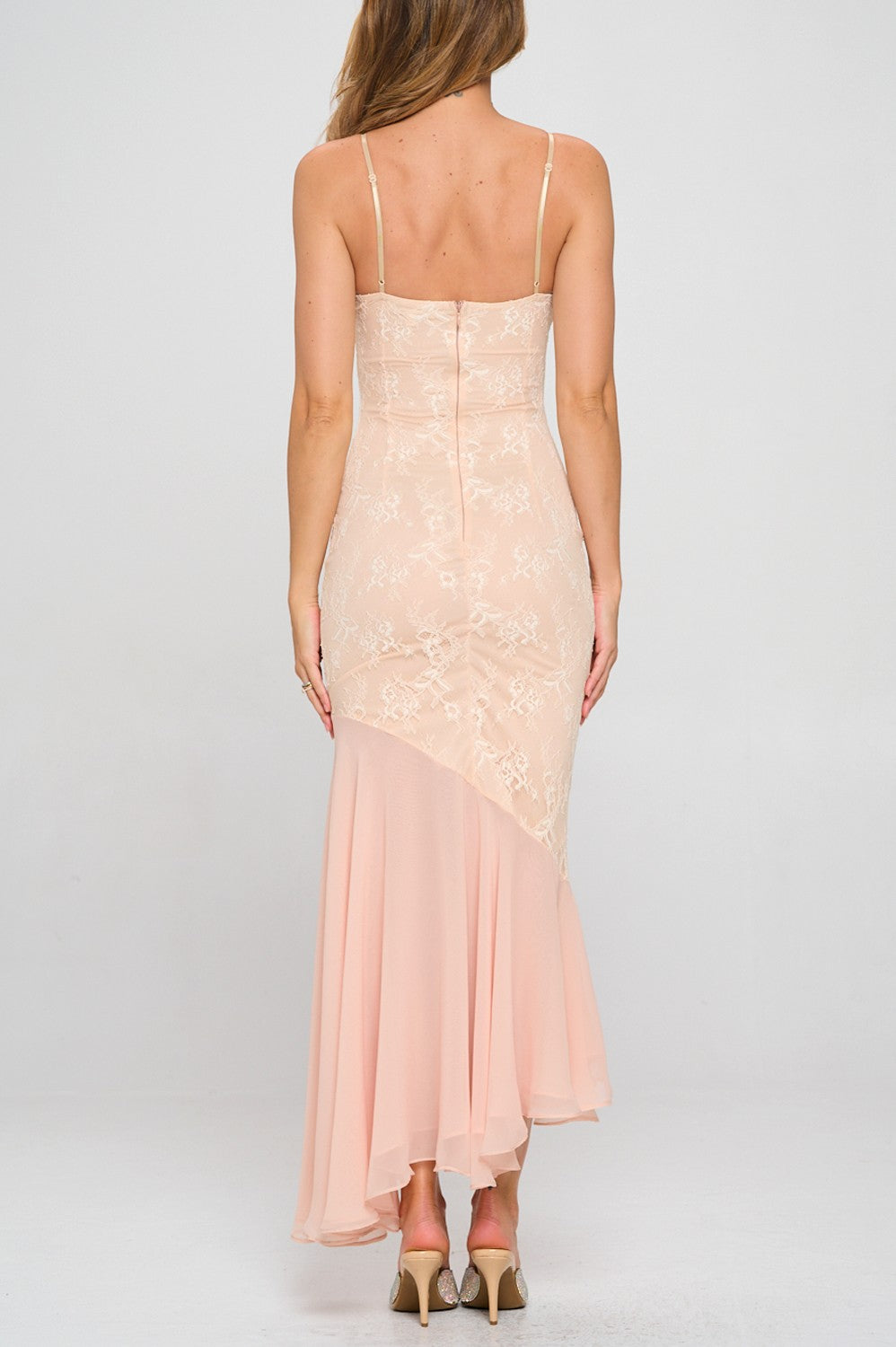 LACE AND SATIN MIDI DRESS