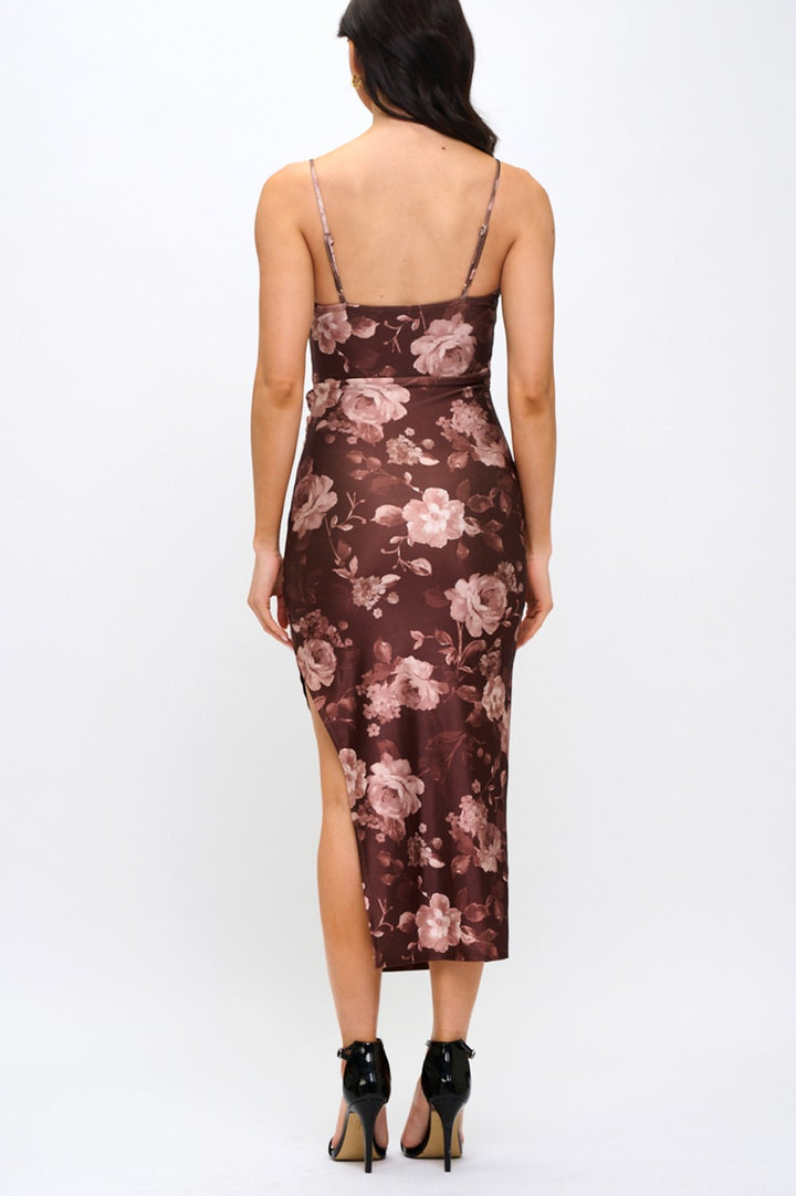 FLORAL PLEATED MIDI DRESS
