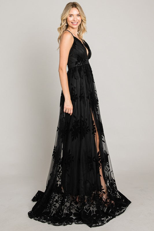 VELVET PRINT MAXI DRESS