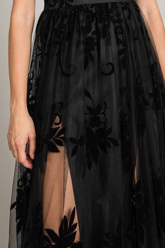 VELVET PRINT MAXI DRESS