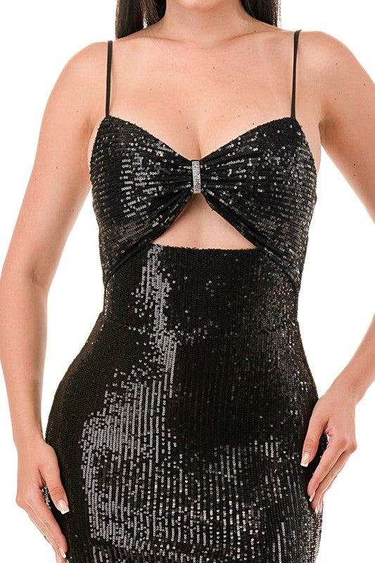 SEQUIN BOW DETAIL MERMAID GOWN