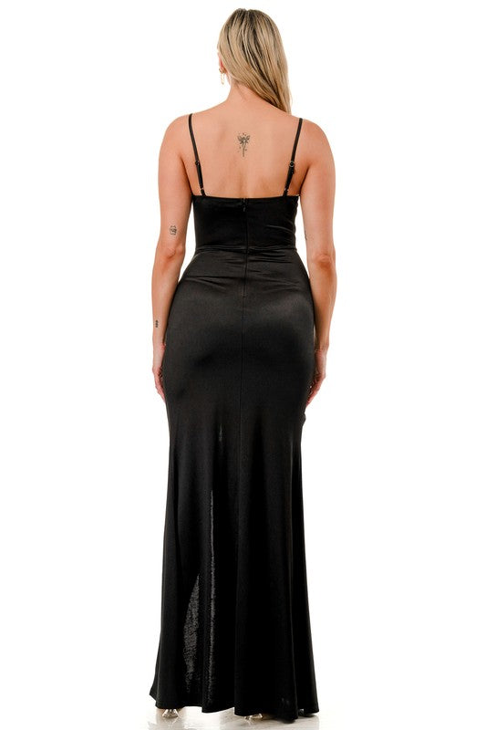 SATIN CORSET MAXI GOWN WITH SLIT