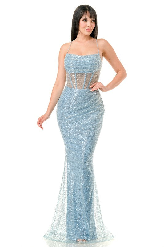 SEQUIN CORSET PLEATED GOWN