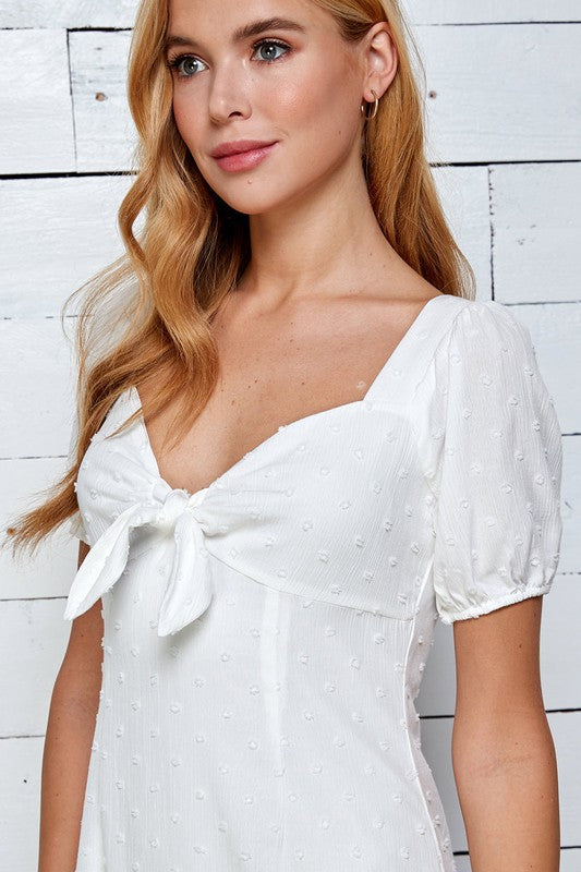 SWISS DOT TIE FRONT MINI DRESS