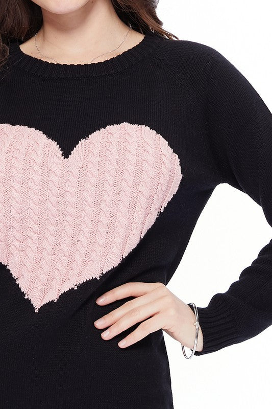 Love Heart Jacquard Round Neck Pullover Sweater