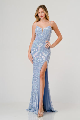 SEQUIN V-WIRE BUSTIER MERMAID MAXI DRESS
