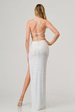 SEQUIN V-WIRE BRIDAL STYLE SLIP ON MAXI DRESS